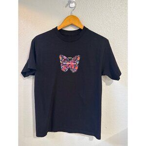 Above Millions Graphic T-Shirt Small Black Floral Butterfly Halo Streetwear